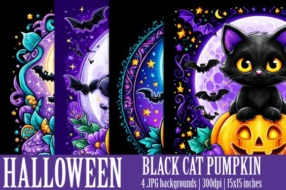 Halloween Black Cat Pumpkin Backgrounds for Print & Digital Crafts