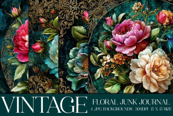 Junk Journal Floral Backgrounds, S29: A Vintage Design Toolkit