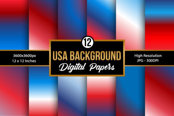Red, Blue and White Gradient Backgrounds: Patriotic Digital Papers
