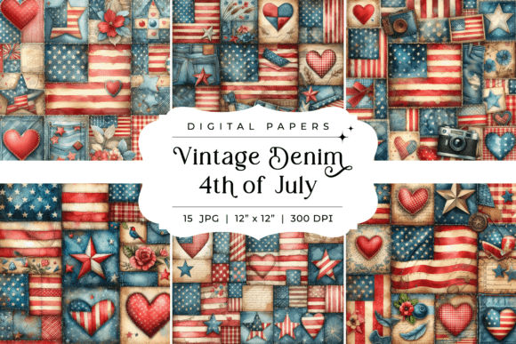 Vintage Denim 4th of July Backgrounds: Rustic Patriotic Design