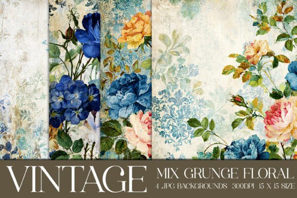 Vintage Grunge Floral Backgrounds, S13: A Designer's Texture Toolkit