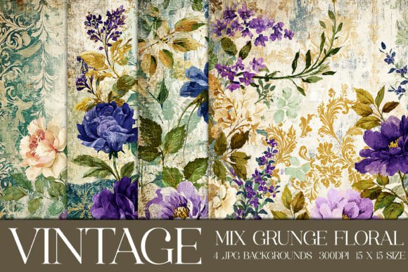 Vintage Grunge Floral Backgrounds, S4: A Designer's Asset