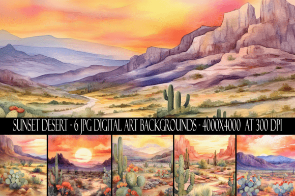 Warm Your Designs with Watercolor Sunset Desert Backgrounds