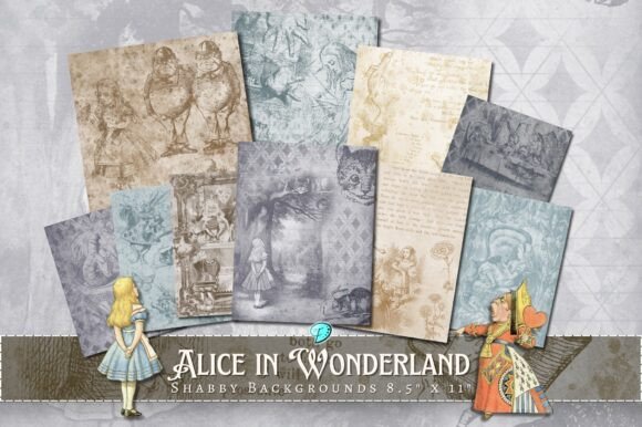 Whimsy Meets Vintage: Alice in Wonderland Shabby Backgrounds